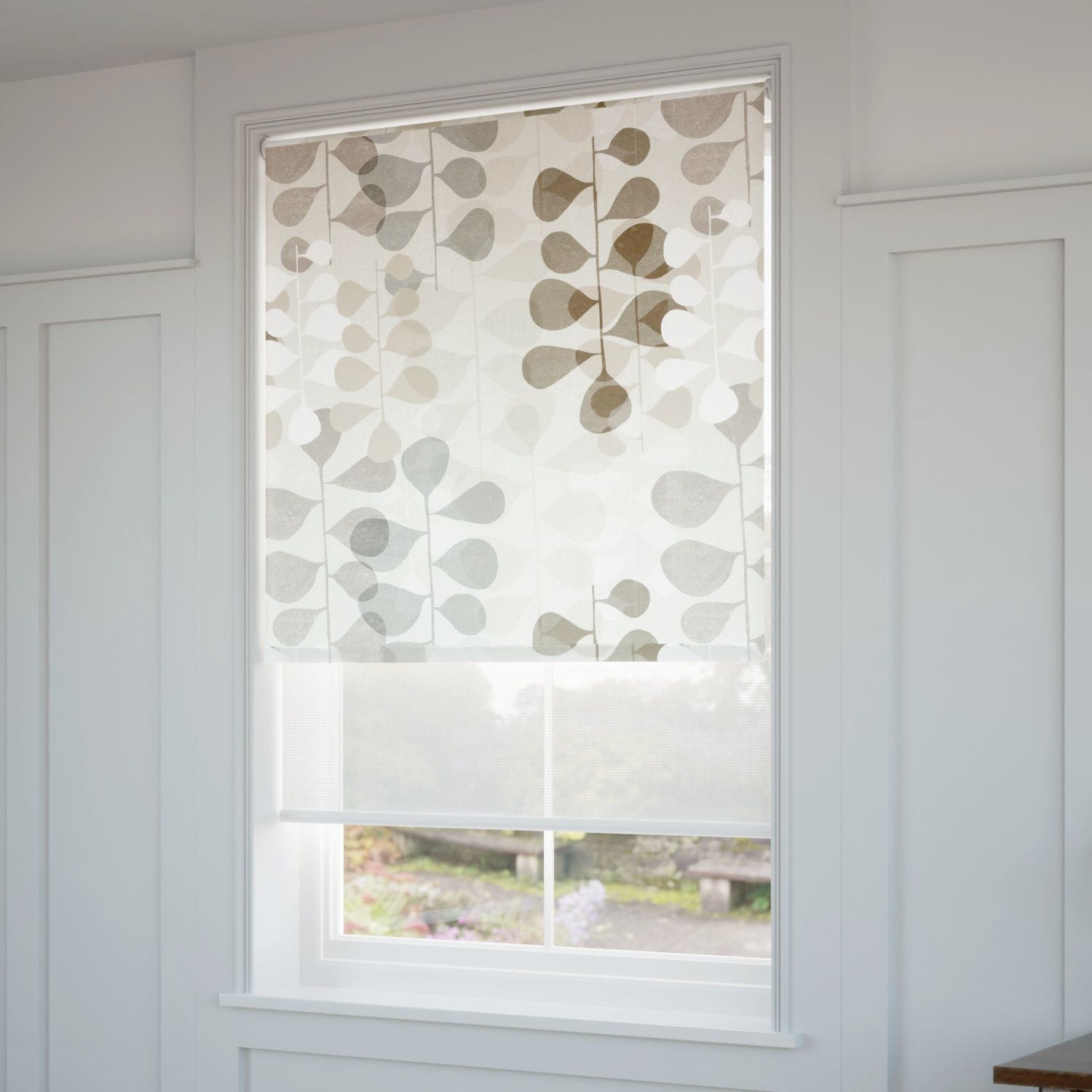 ブルーミングメドウ 遮光リネンニュートラル&ホワイト ダブルロール