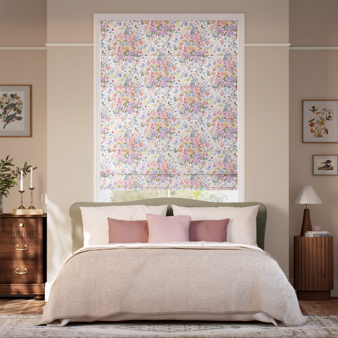 ブーケ・パレード シルク調 ピンク ローマンシェード