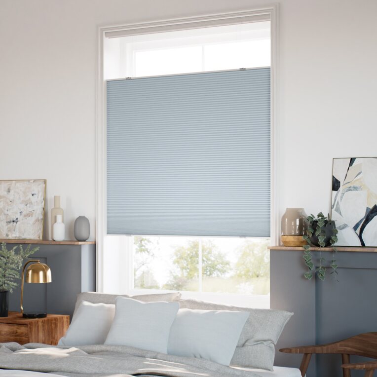 【つっぱり式】コードレス 遮光トップダウンハニカム ブルーヘイズ ハニカムシェード