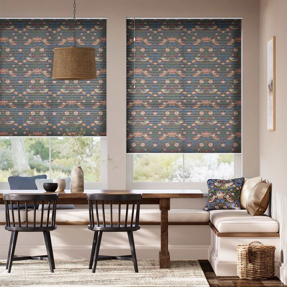 【つっぱり式】 採光ハニカム ウィリアムモリス いちご泥棒 ジュエル シェード