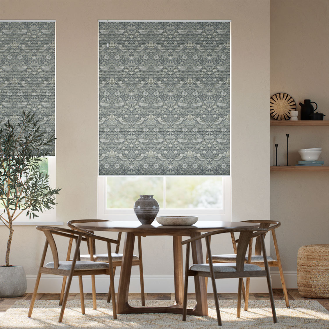 【つっぱり式】 遮光ハニカム ウィリアムモリス いちご泥棒 マナーグレー シェード