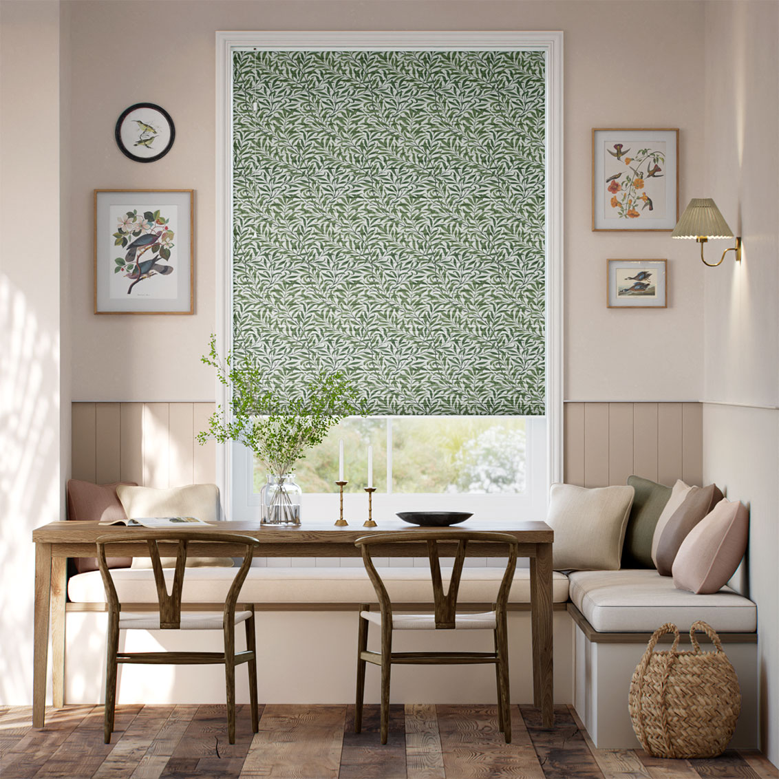 【つっぱり式】 遮光ハニカム ウィリアムモリス ウイローバウ バイン シェード