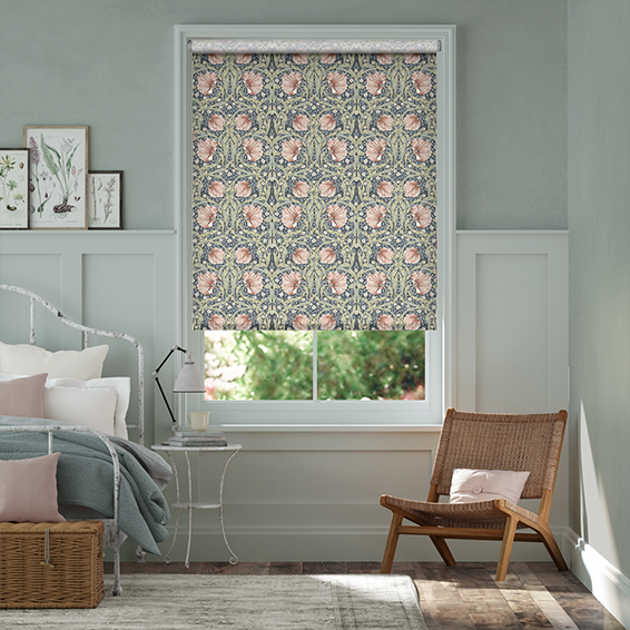 【つっぱり式】ウィリアムモリス　ピンパーネル　ブラッシュ ロールスクリーン　-プルコード式-