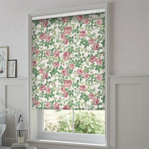 タチカワブラインド　花柄ロールスクリーン 白地にピンク　腰高窓180x120cm チョイス ローズ ピンク ロールスクリーン