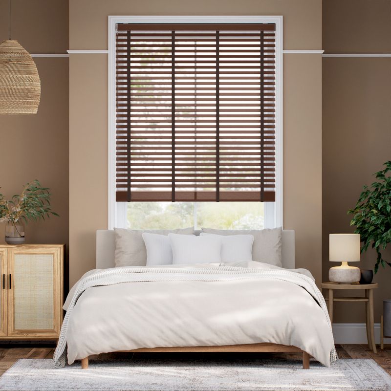コードレス シンプル ダークブラウン＆ブラウン ウッドブラインド