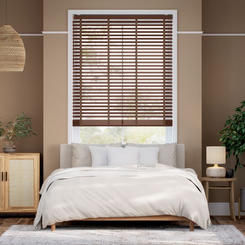 コードレス シンプル ダークブラウン＆ライトブラウン ウッドブラインド