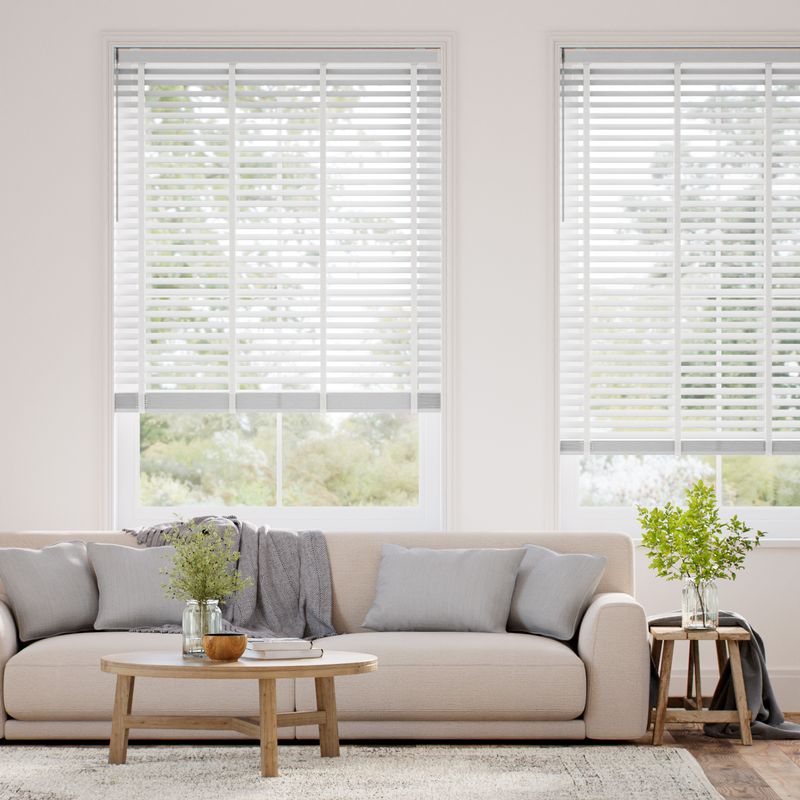 コードレス シンプル ピュアホワイト＆ホワイト ウッドブラインド