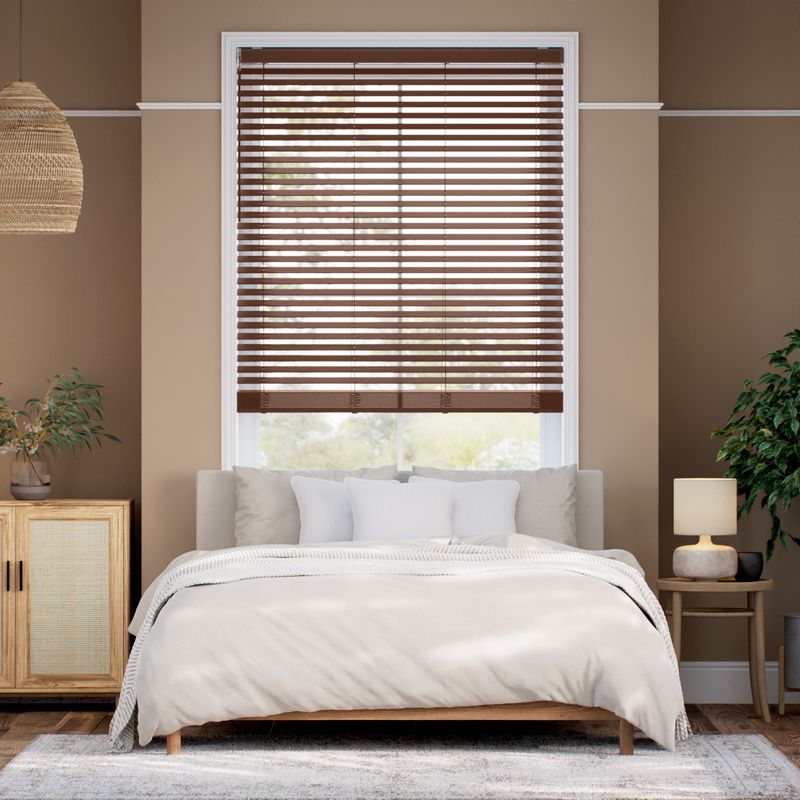 コードレス シンプル ダークブラウン ウッドブラインド