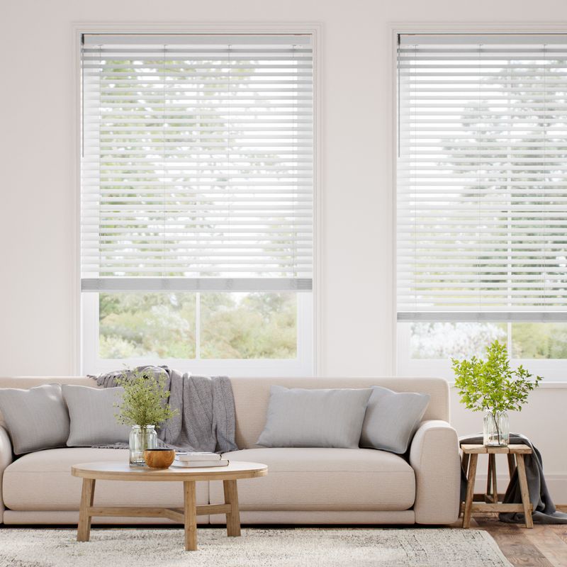 コードレス シンプル ピュアホワイト ウッドブラインド