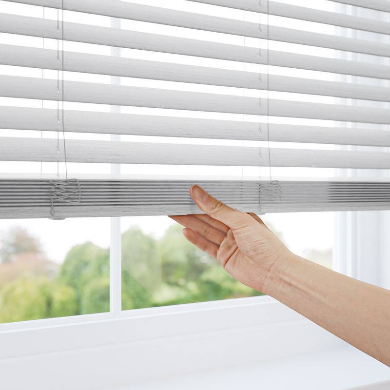 コードレス シンプル ピュアホワイト ウッドブラインド