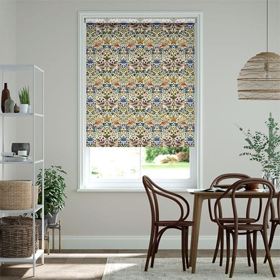 【カーテンレール可】ウィリアムモリス　いちご泥棒　ナチュラル ロールスクリーン　-プルコード式-