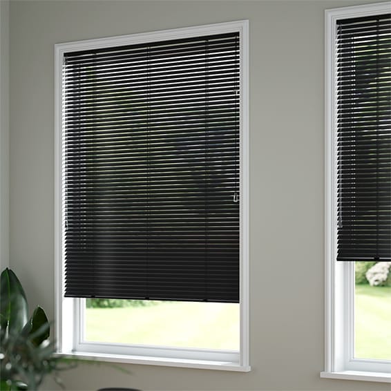 カーテンレール可】プレミアム ダークブラック アルミブラインド