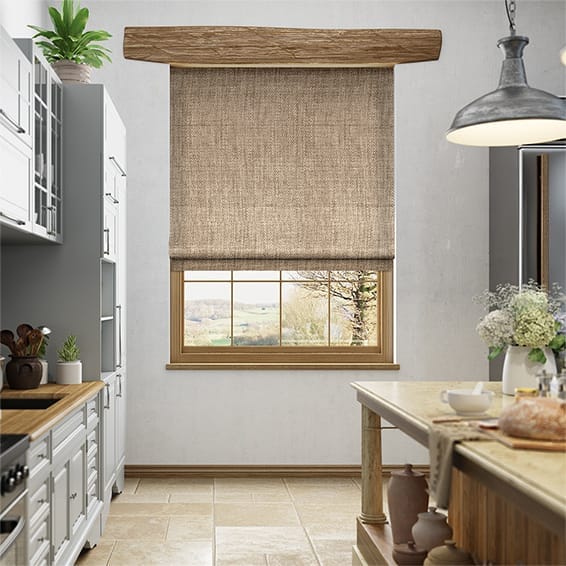 【カーテンレール可】エタニティリネン　ビスケット ローマンシェード