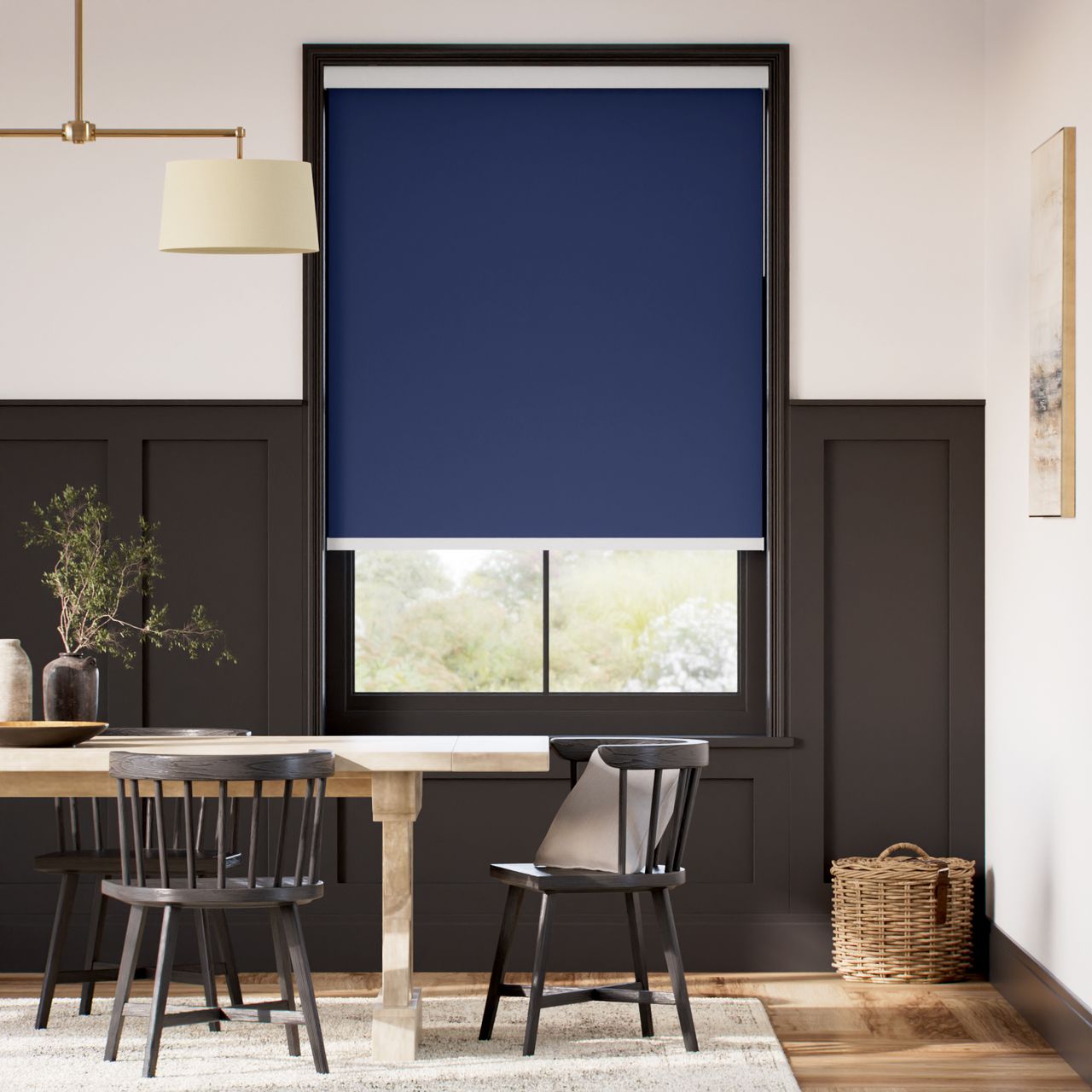 【カーテンレール可】遮光 ネイビー ロールスクリーン