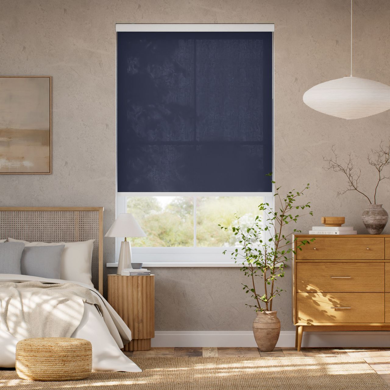 【カーテンレール可】非遮光 ネイビー ロールスクリーン