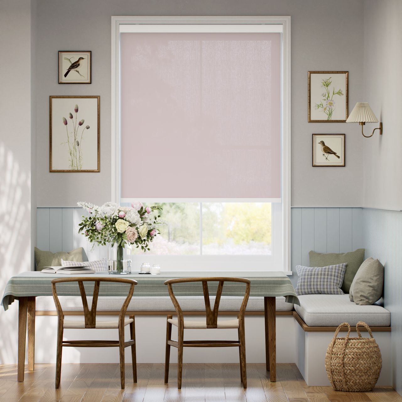 【カーテンレール可】非遮光 ピンク ロールスクリーン