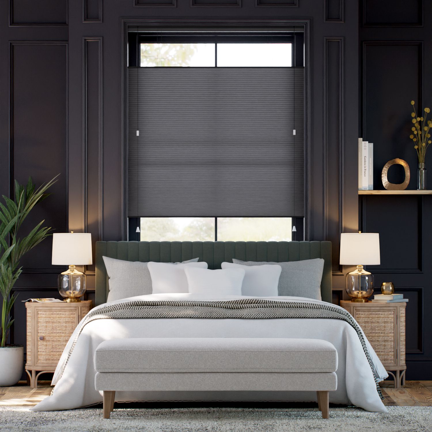 【カーテンレール可】採光トップダウンハニカム アンスラサイト シェード