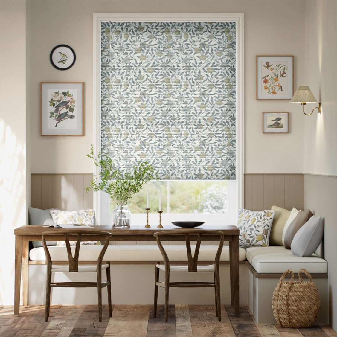 【カーテンレール可】採光ハニカム ウィリアムモリス フルーツ プリムローズ シェード