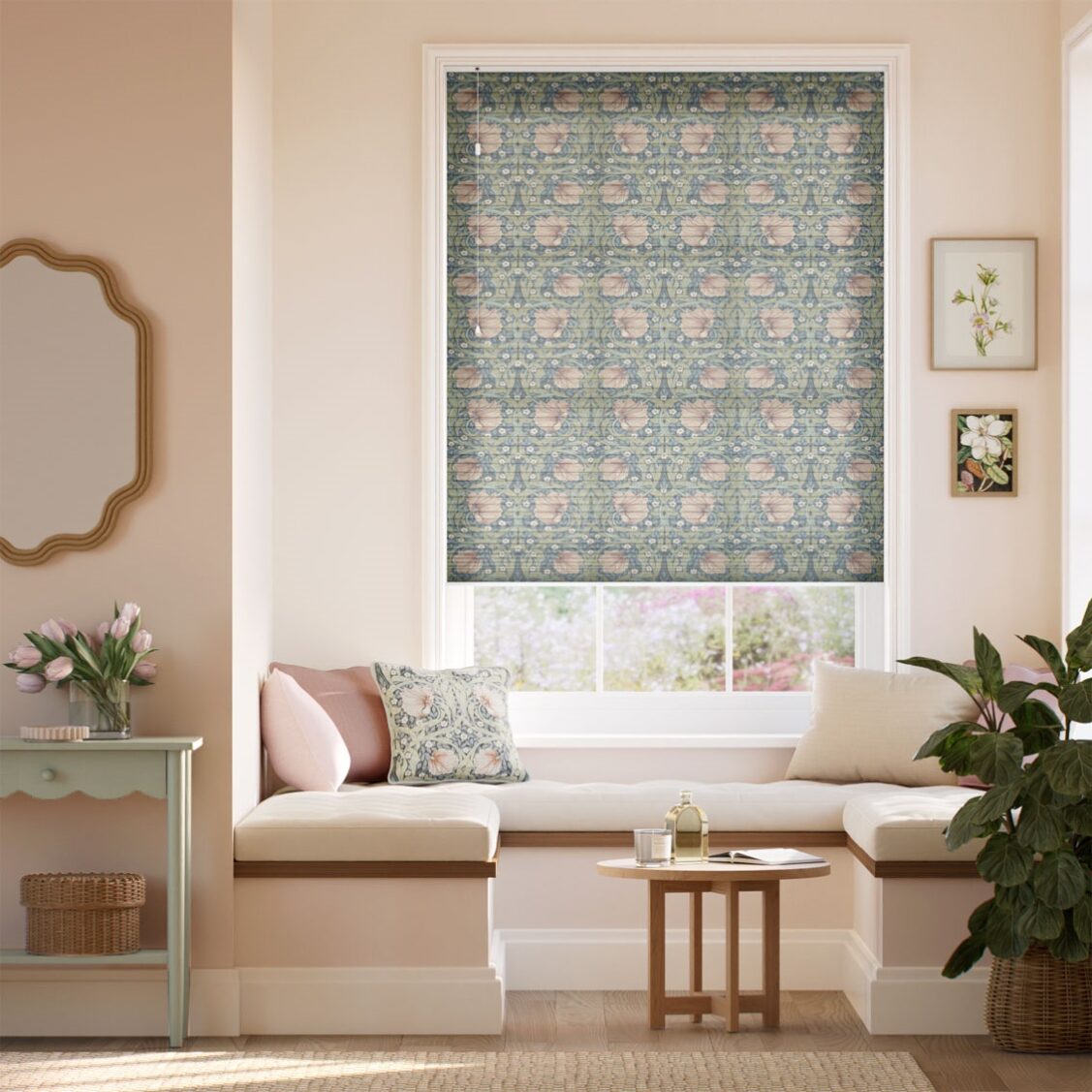 【カーテンレール可】採光ハニカム ウィリアムモリス ピンパーネル ブラッシュ シェード