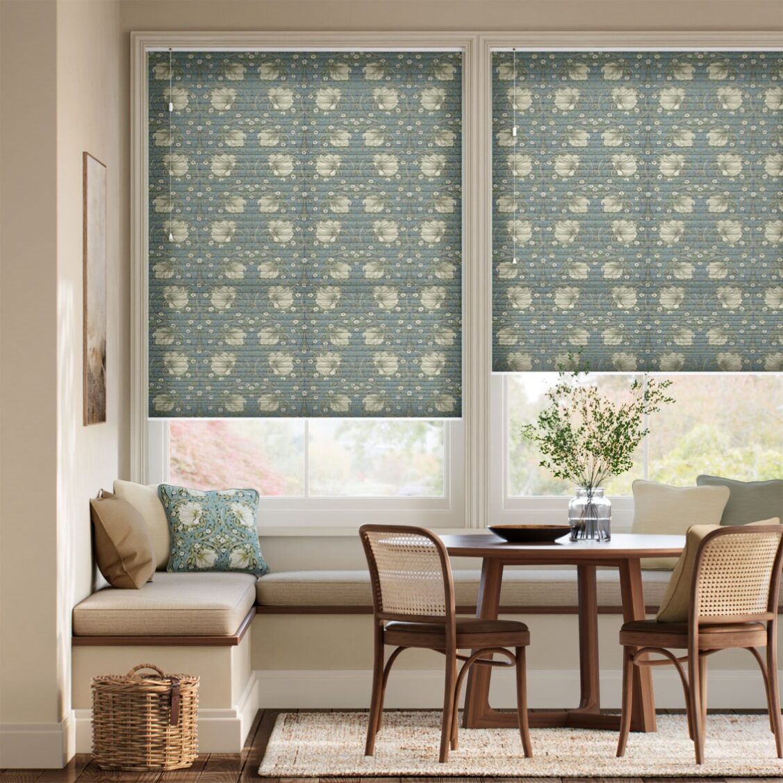 【カーテンレール可】採光ハニカム ウィリアムモリス ピンパーネル セージ シェード