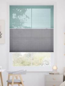 コードレス リネンツインハニカム リネンシアーグリーン × リネンモダングレー ツインハニカムシェード サムネイル写真