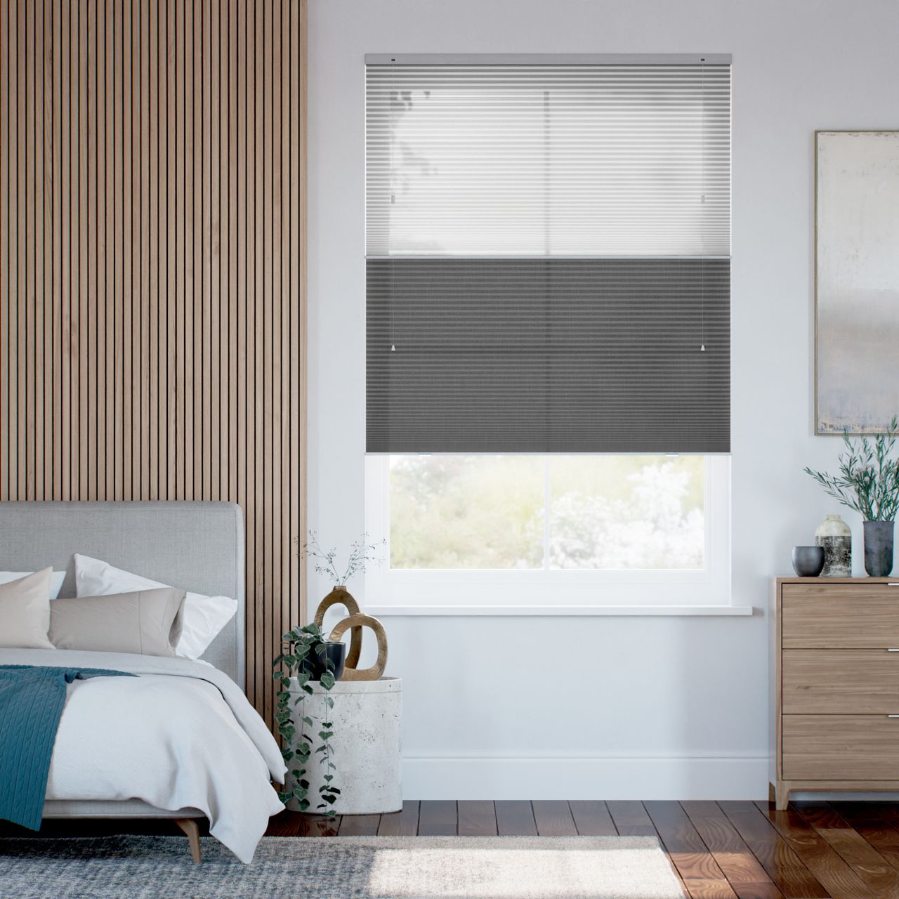 リネンツインハニカム リネンシアークリアホワイト × リネンチャコールグレー ハニカムシェード