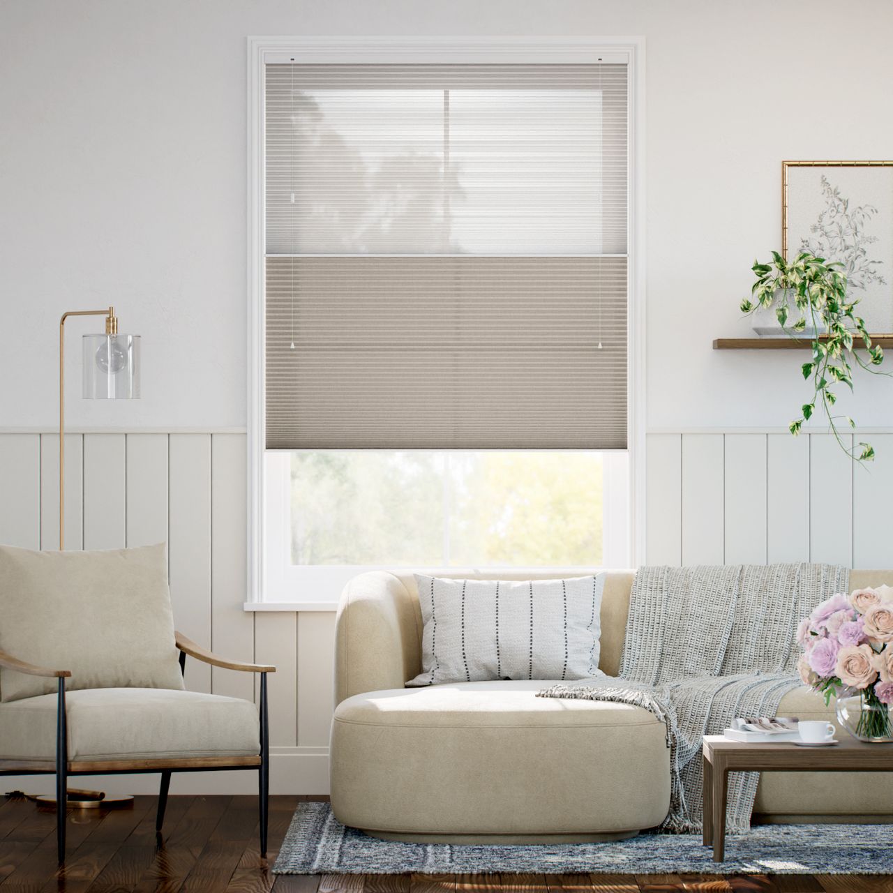 リネンツインハニカム リネンクリアホワイト × リネンモダンベージュ ハニカムシェード