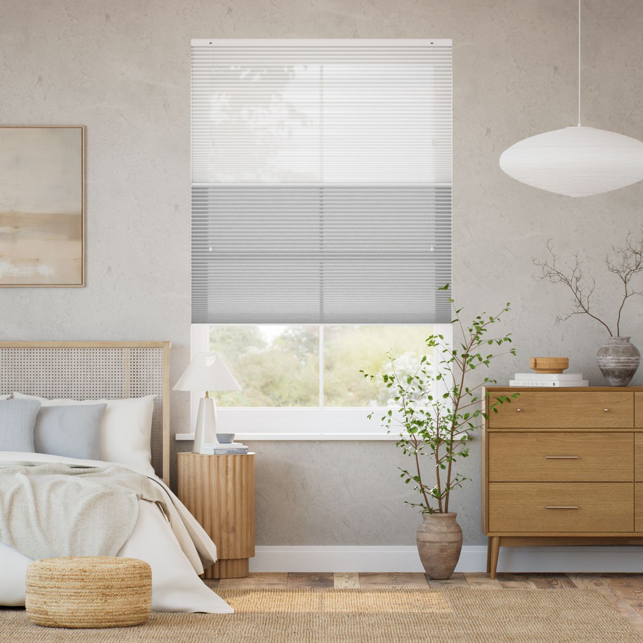 リネンツインハニカム リネンシアークリアホワイト × リネンモダンライトグレー ハニカムシェード