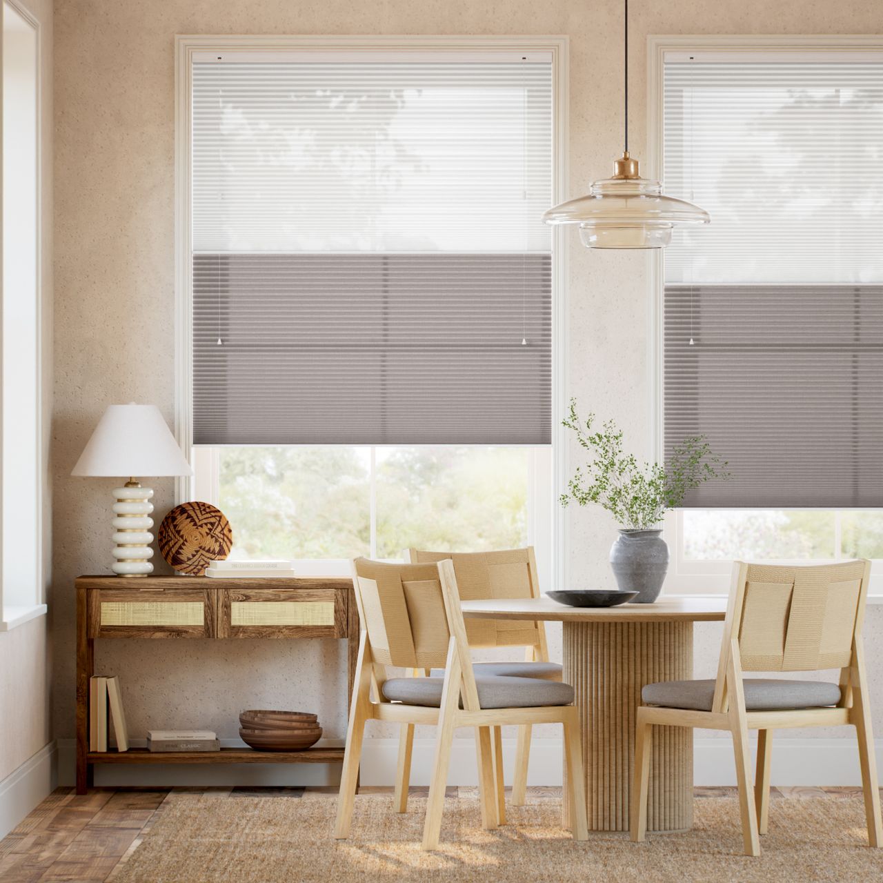 リネンツインハニカム リネンシアークリアホワイト × リネンライトブラウン ハニカムシェード