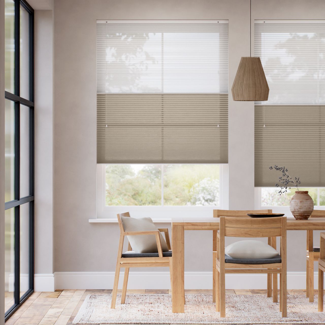 リネンツインハニカム リネンクリアホワイト × リネンサンド ハニカムシェード