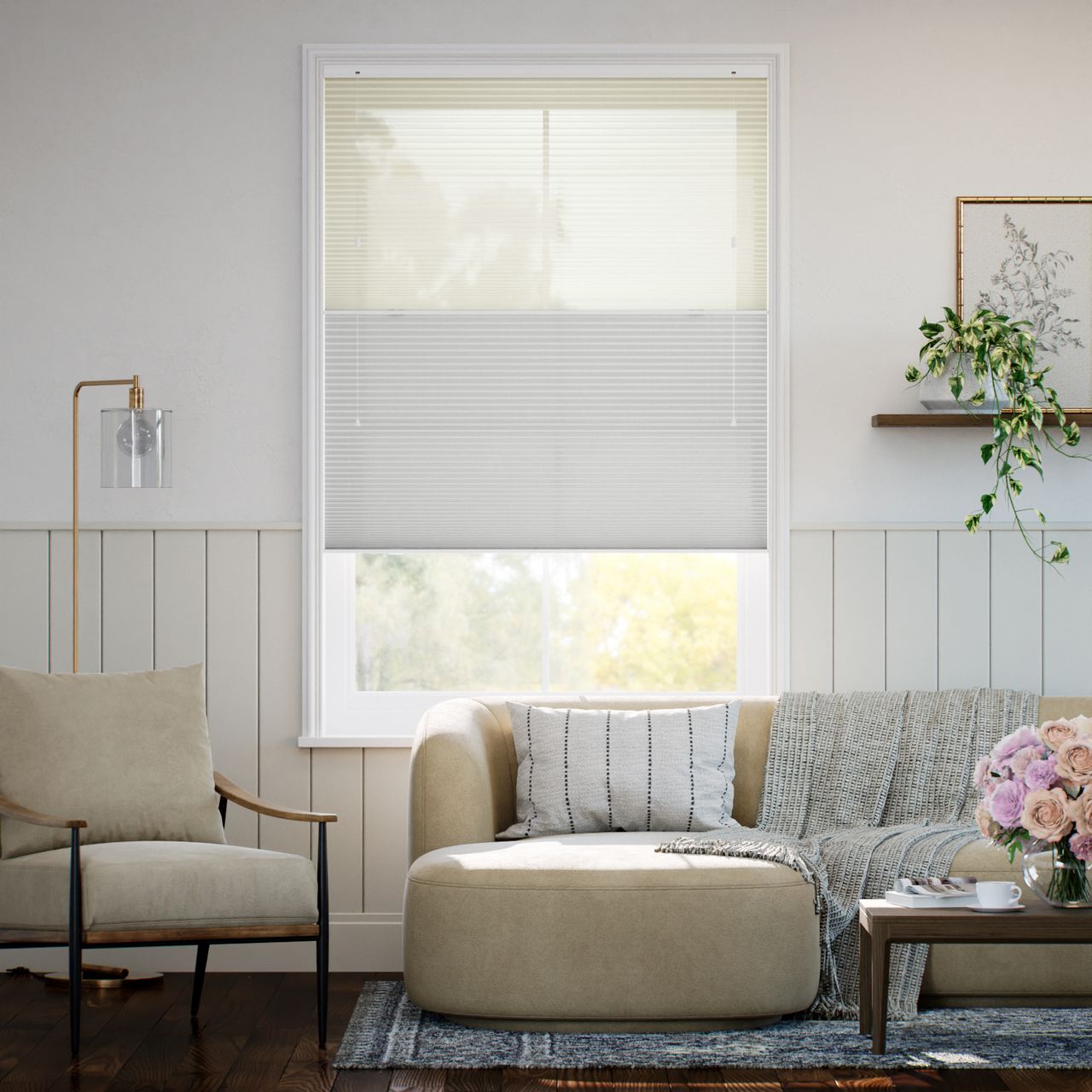 リネンツインハニカム リネンシアーヌード × リネンホワイト ハニカムシェード