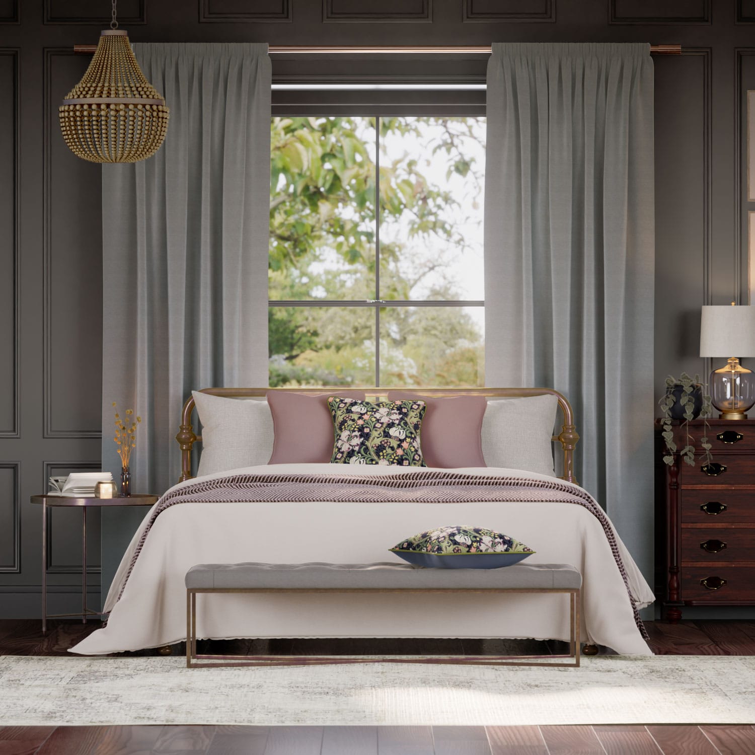 デンバー グレー＆レースホワイト カーテン