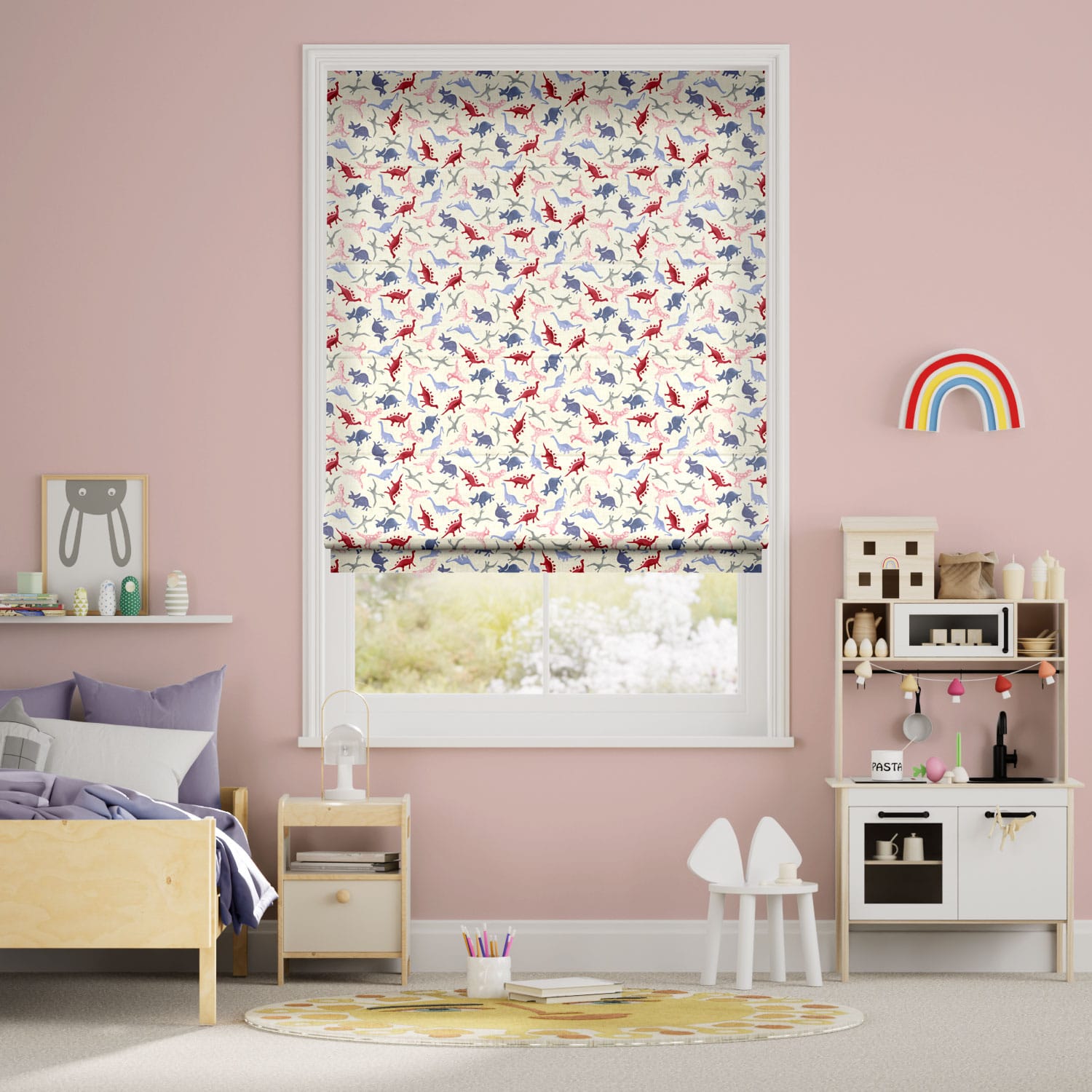 ダイナソー　ピンク ローマンシェード