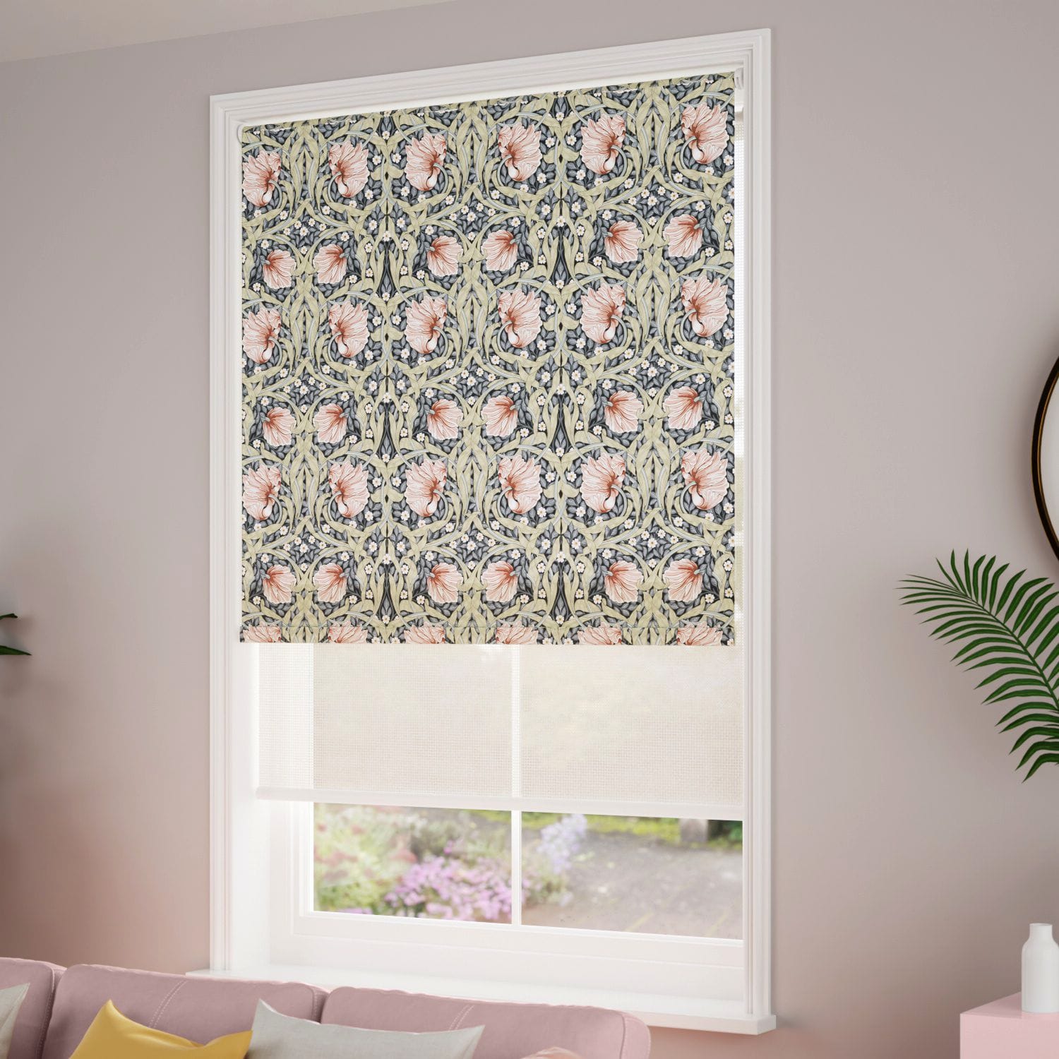 ウィリアムモリス 遮光ピンパーネル ブラッシュ＆パール ダブルロール