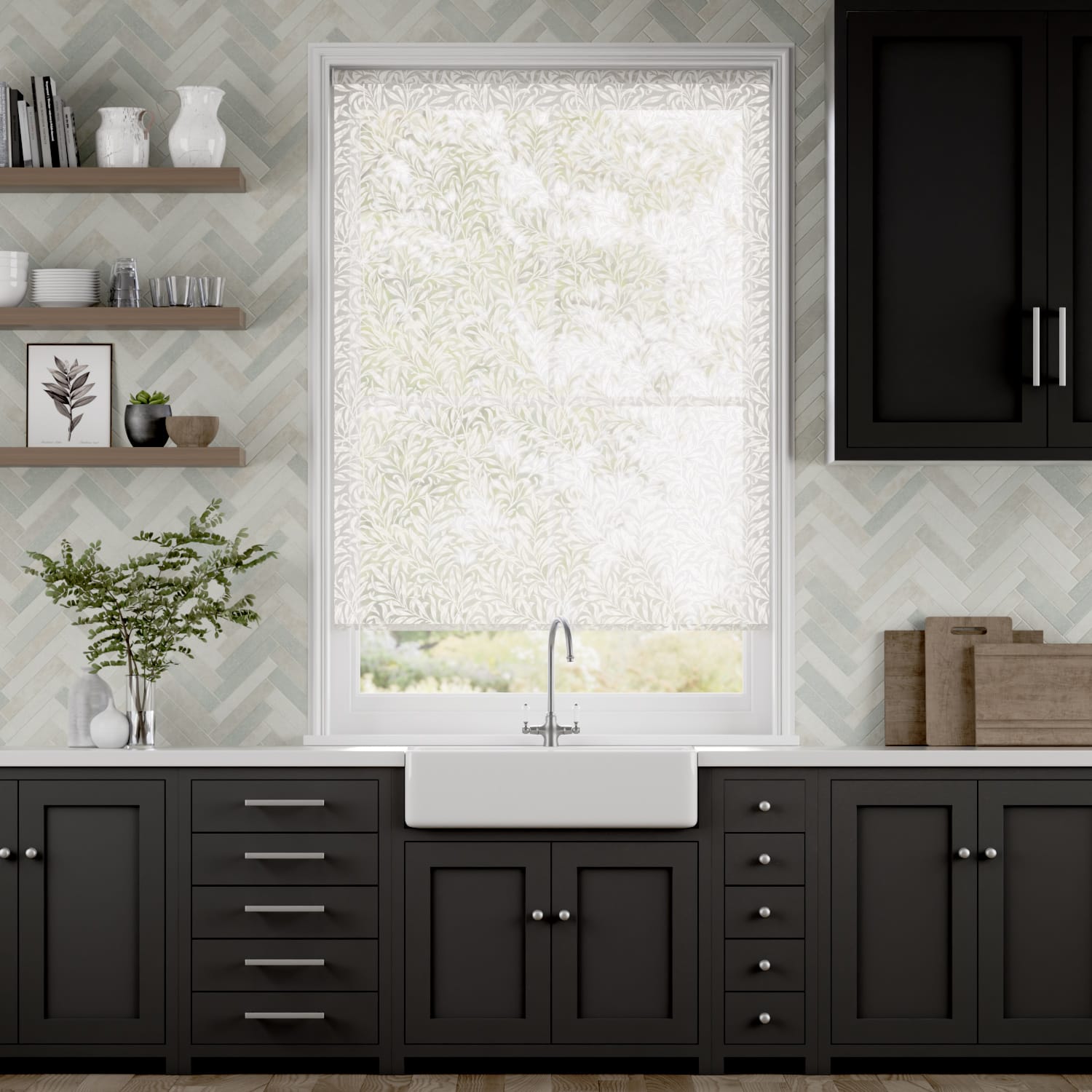 電動 ウィリアムモリス ウイローバウ リネン ボイル ロールスクリーン