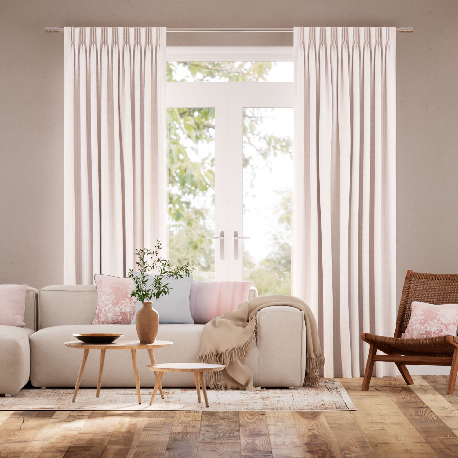 エラストライプ　コンフェッティピンク カーテン