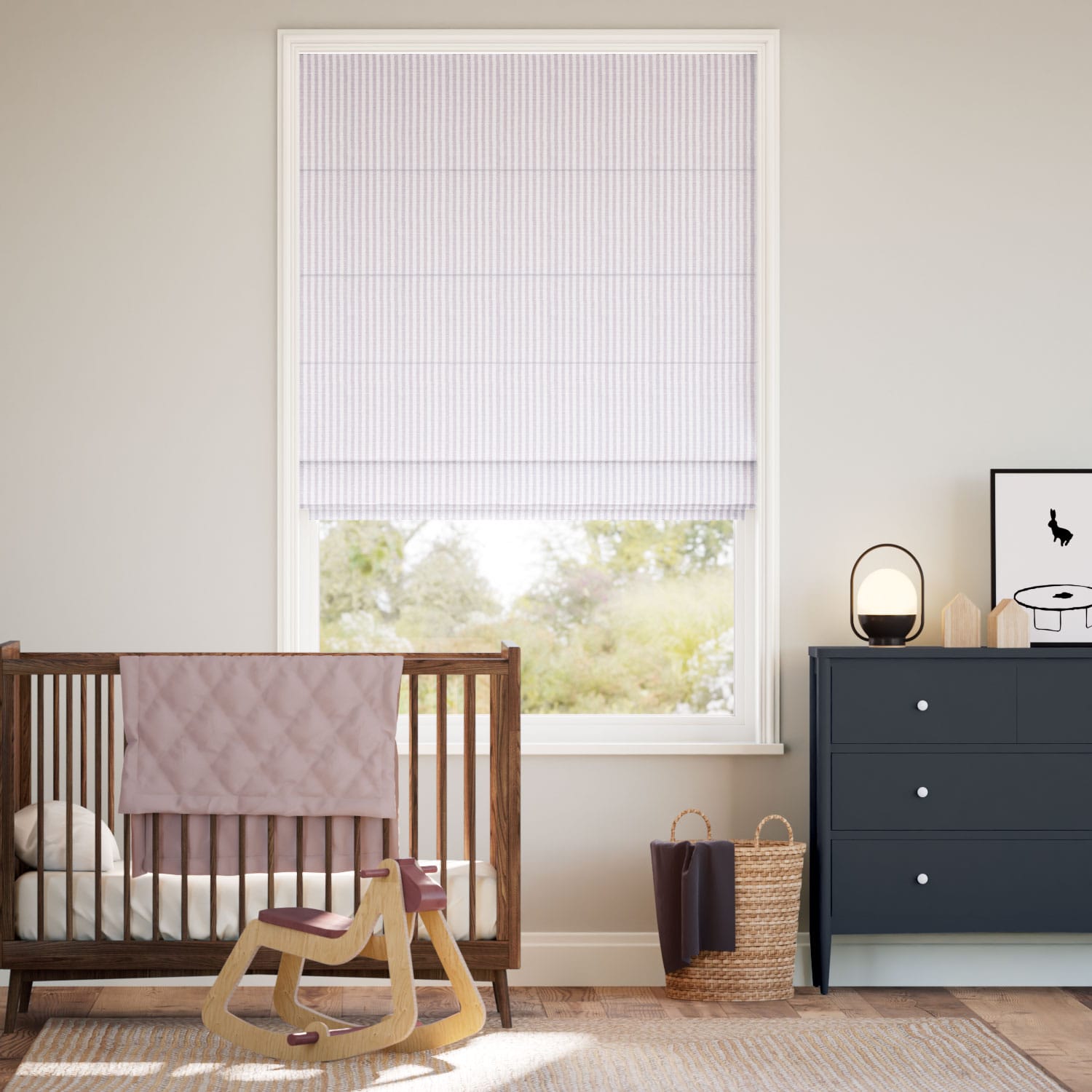 エラストライプ ラベンダー ローマンシェード