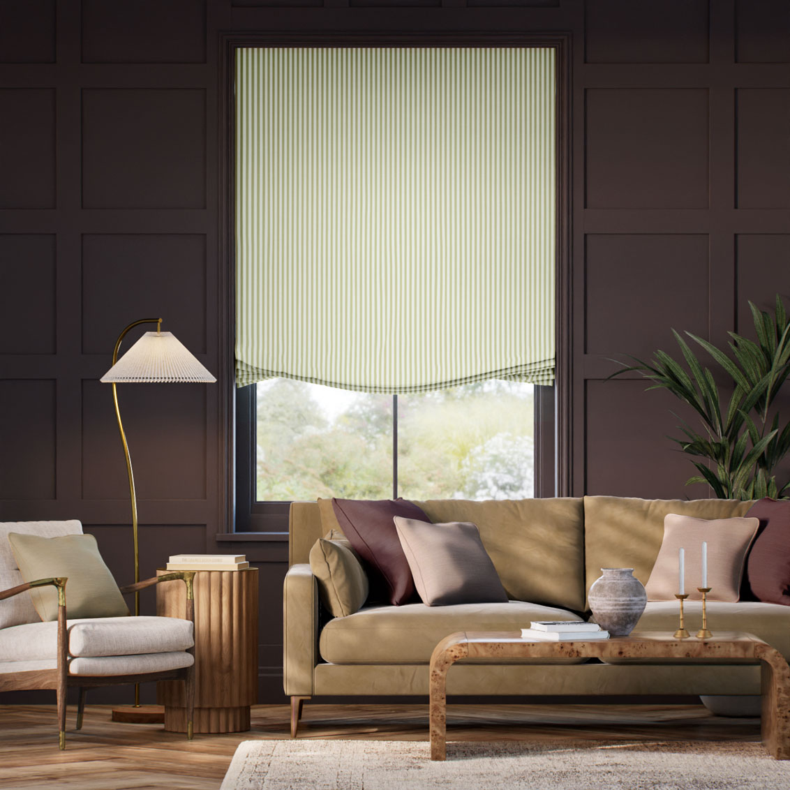 エラストライプ ピスタチオ リラックス ローマンシェード