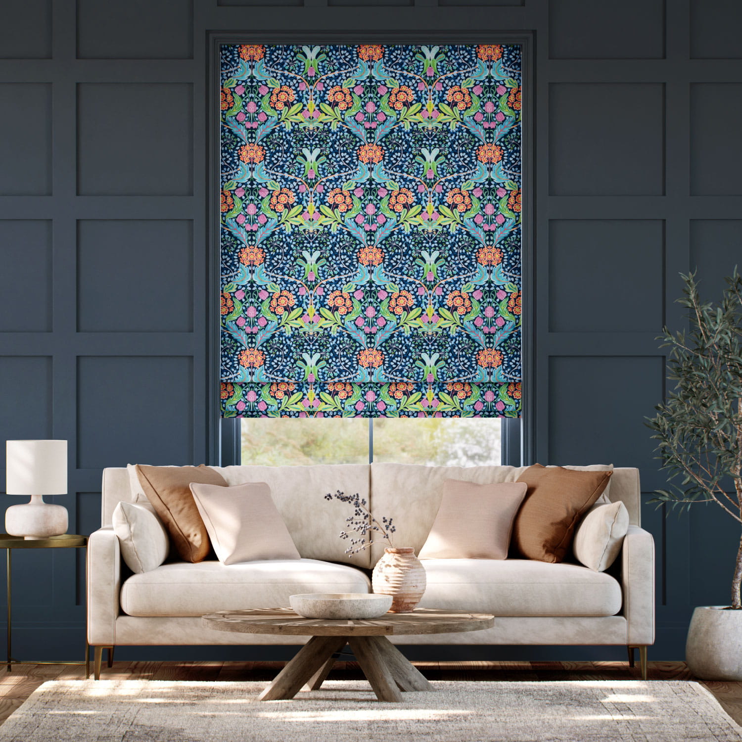 エルム・ハウス ナイトタイム・ブルー ローマンシェード