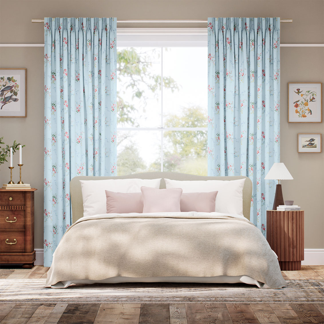 ガーデン・ブルームス ブルー カーテン