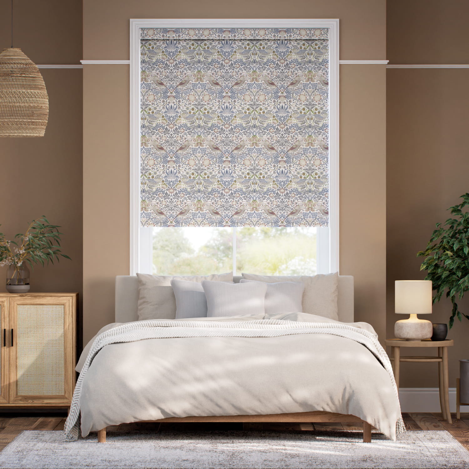 コードレス William Morris -ウイリアムモリス　いちご泥棒　ローズチョーク ロールスクリーン