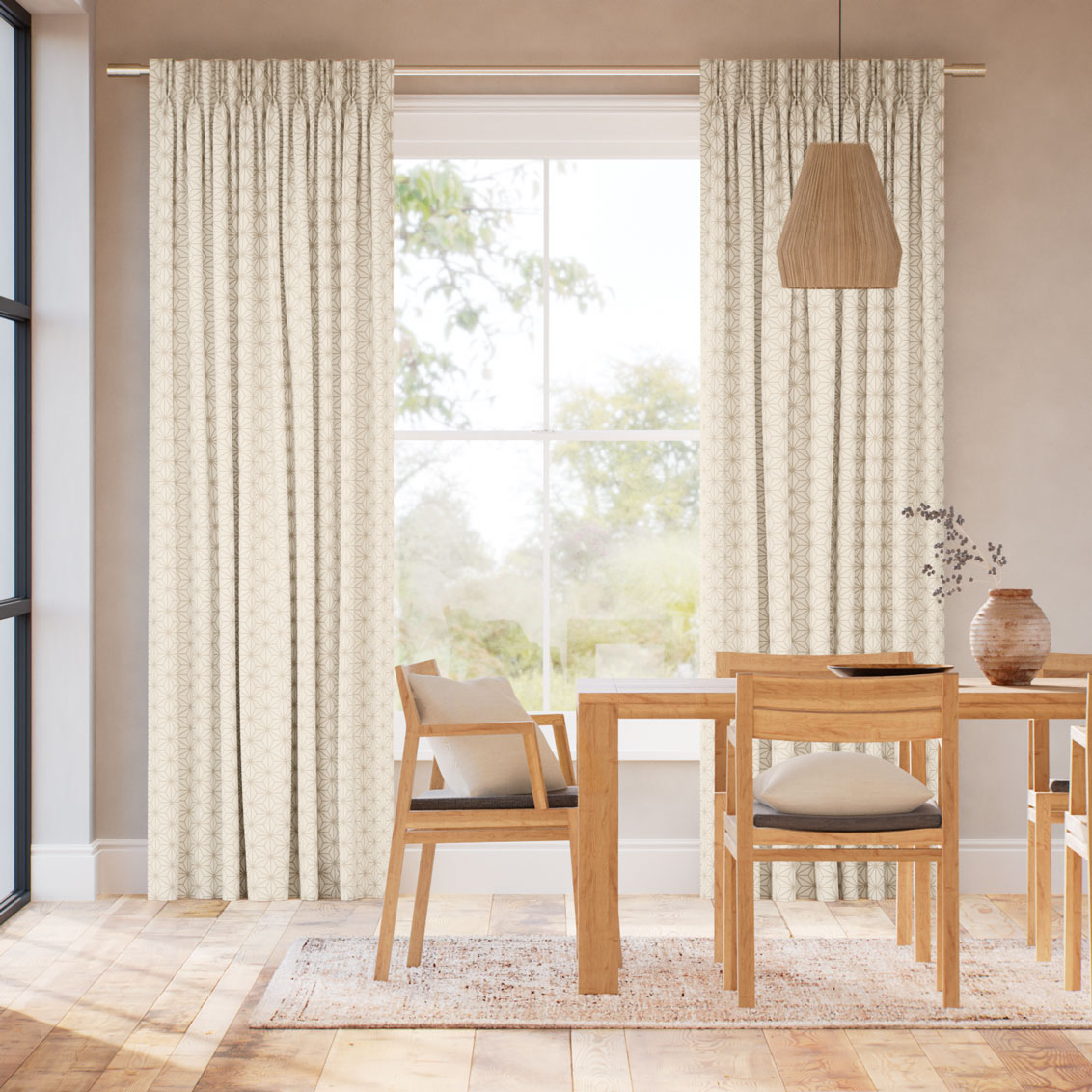 麻の葉 白茶 カーテン