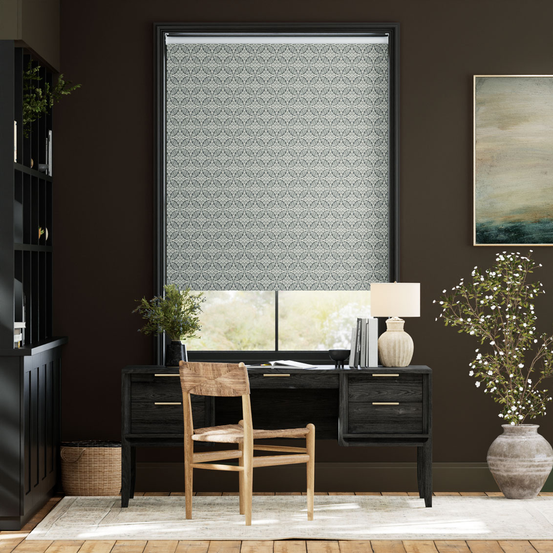 鳥結び 墨黒 ロールスクリーン