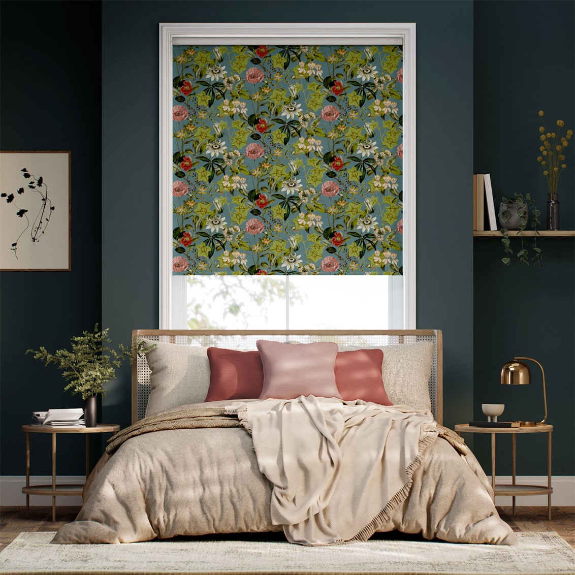 パシフローラー ベルベット ティールブルー ロールスクリーン