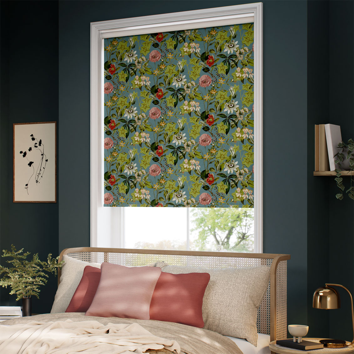 パシフローラー ベルベット ティールブルー ロールスクリーン