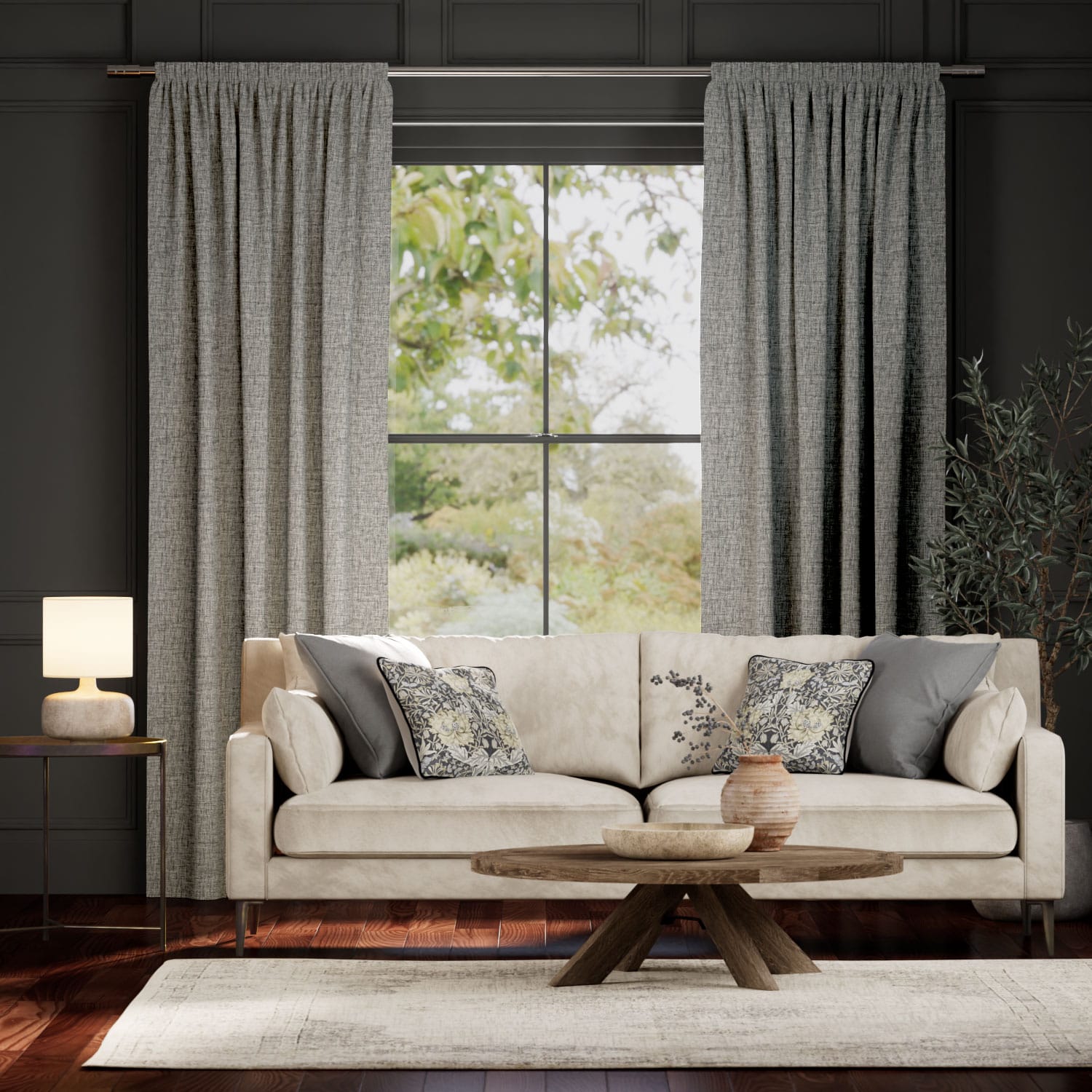 セドナ ドミノ＆レースホワイト カーテン