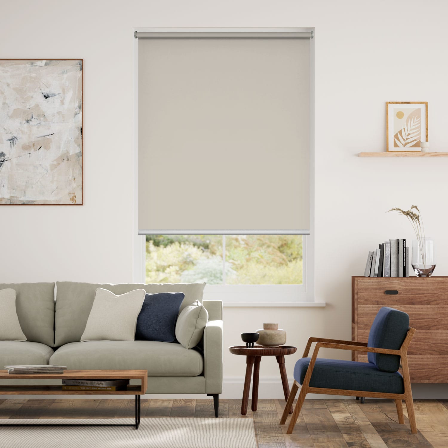 【つっぱり式 電動】遮光 グレージュ ロールスクリーン