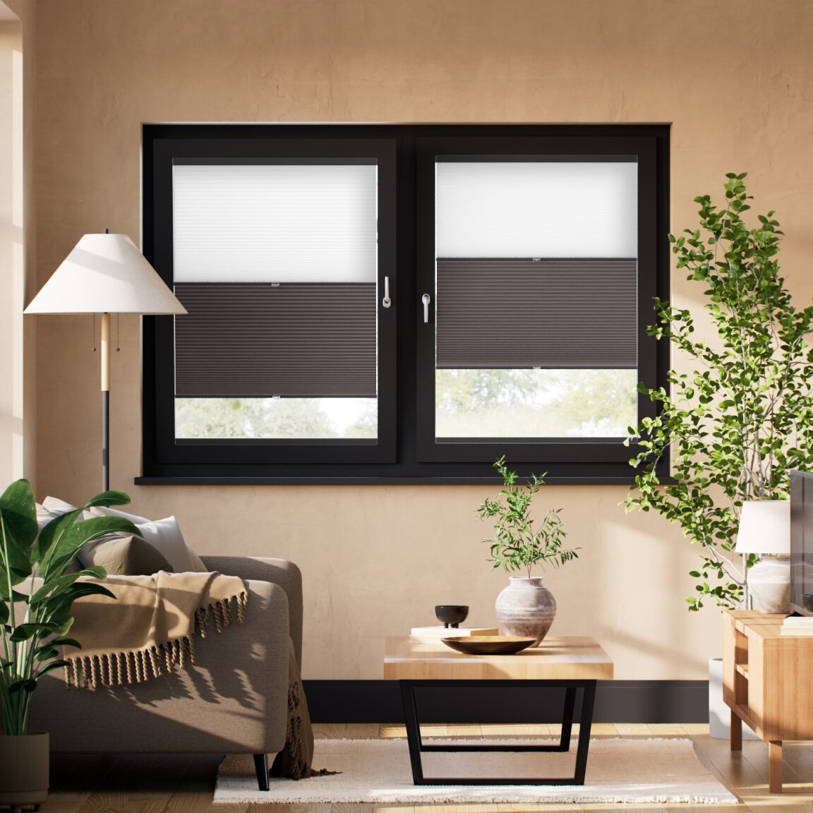 【窓貼りタイプ】ツインハニカム ダークグレー シェード