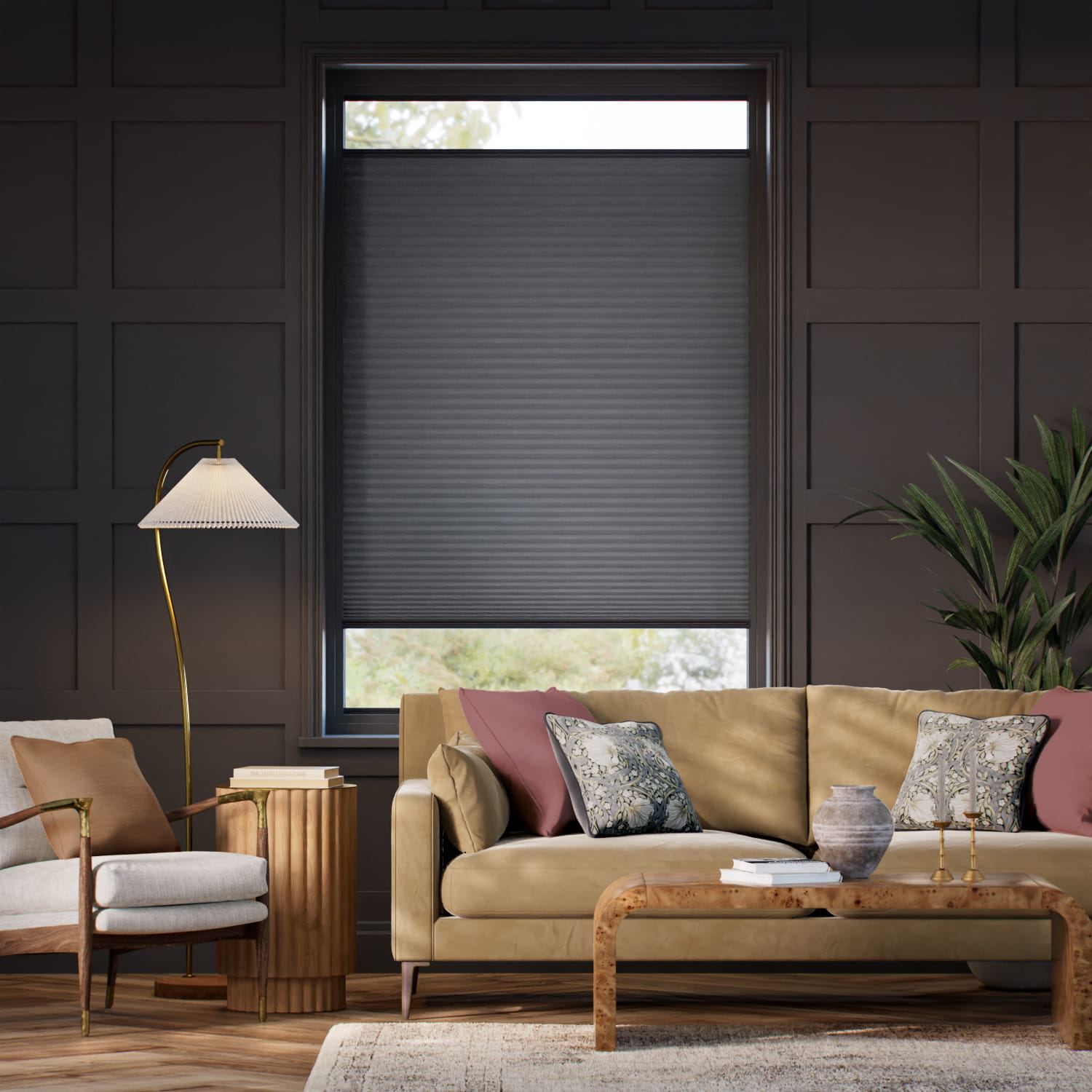 【窓貼りタイプ】採光 アンスラサイト ハニカム シェード