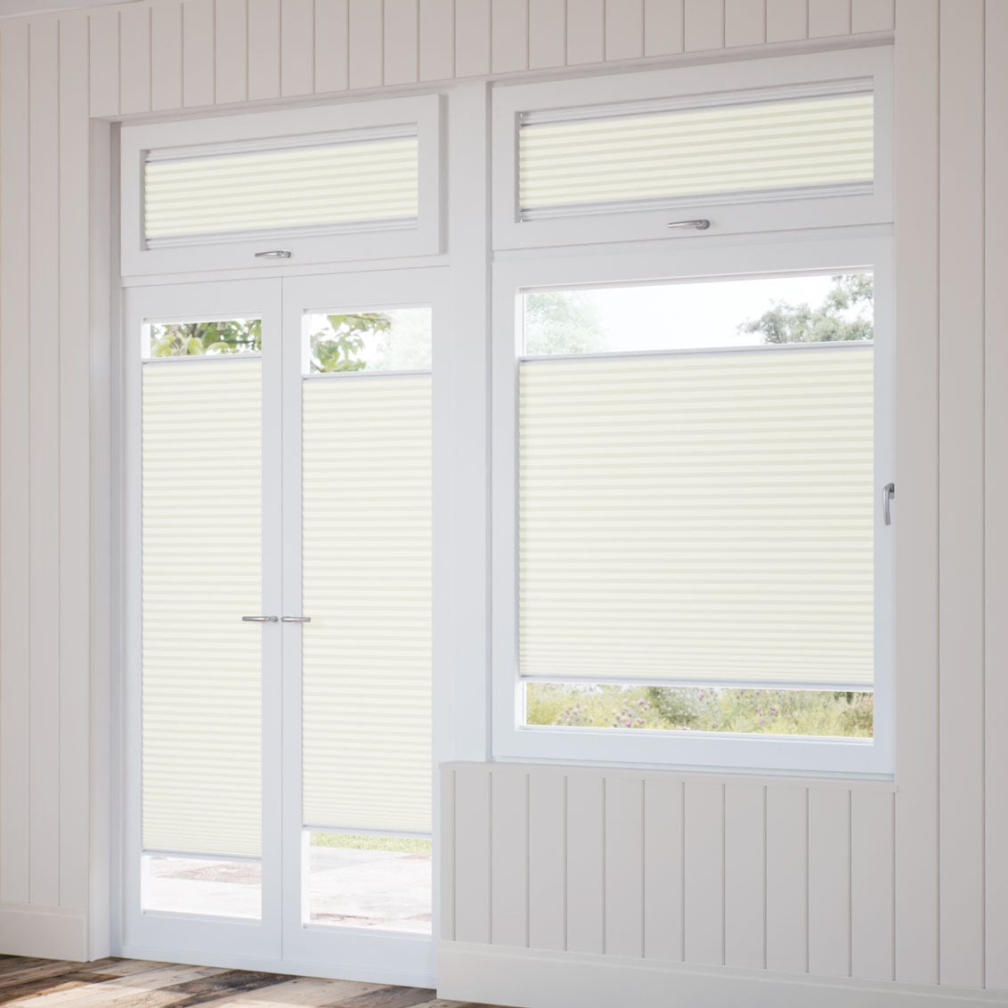 窓貼りタイプ】採光 クロテッドクリーム ハニカム シェード